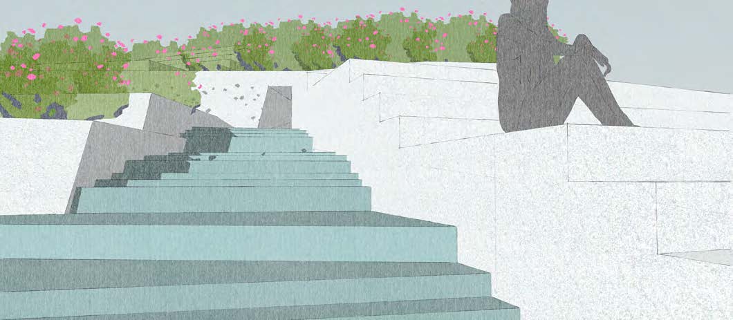 A render of some of the steps seen from ground level