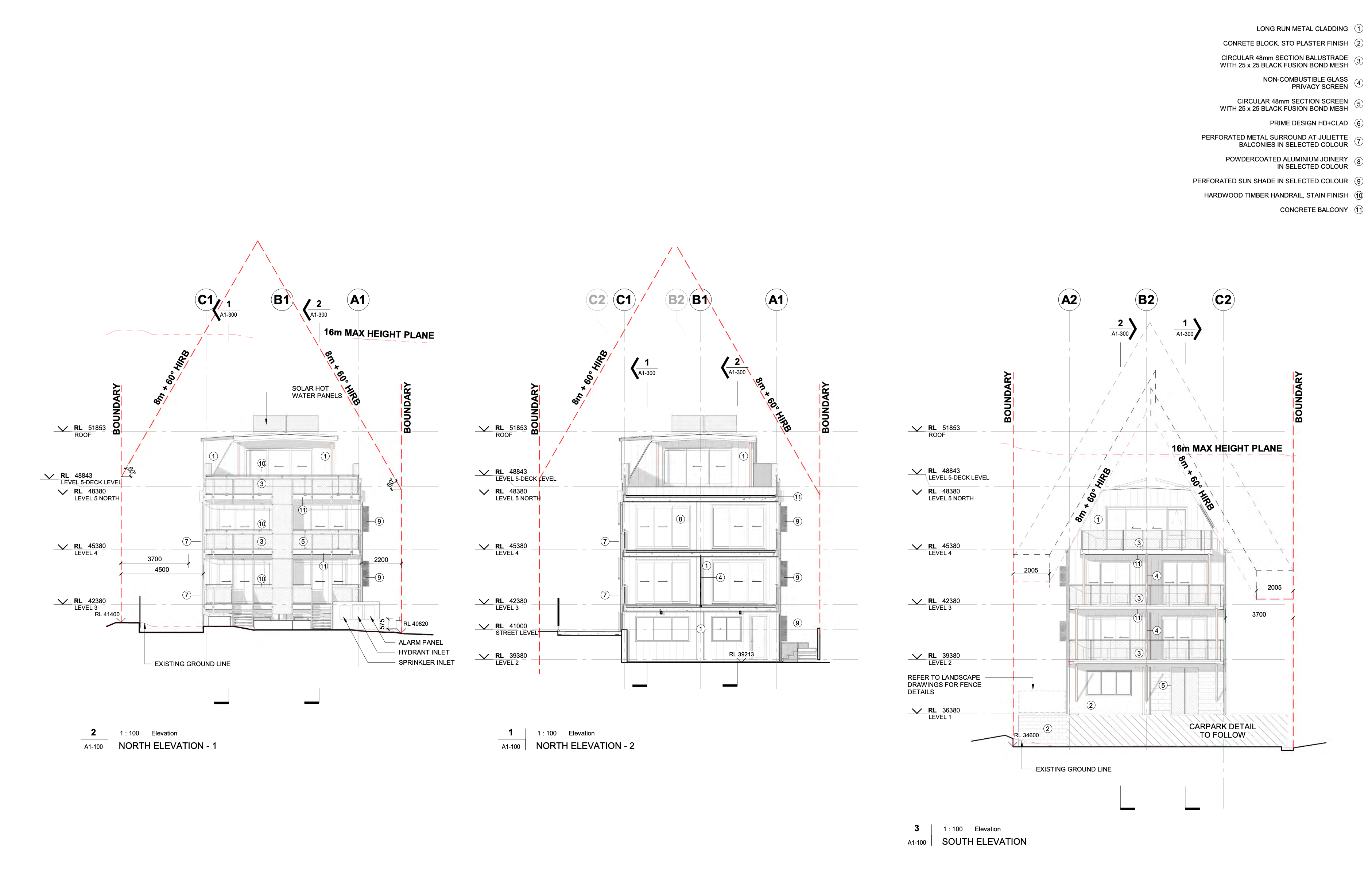 Architectural drawings of north/ south elevations. 