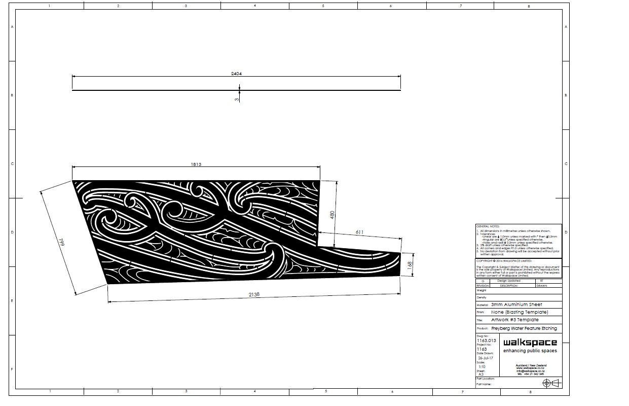 A māori motif drawing for the pool in black and white.