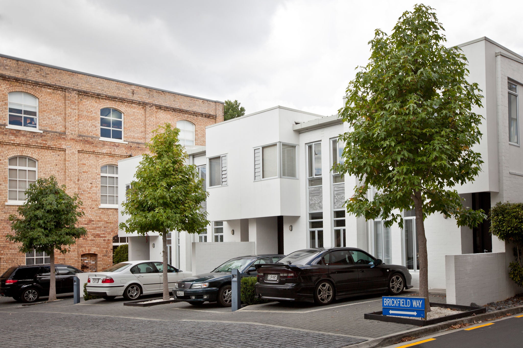 Looking across the street at the façade of the terraces.