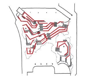 An overhead diagram of the terraces and seating areas