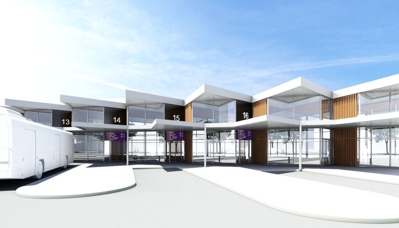 Early concept of the bus bays A ground level render of the bus bays