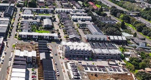The Richmond Development in Mt Wellington, Auckland has been well planned with public fronts facing streets and private outdoor living spaces located at the rear. Image credit: Richmond Auckland.