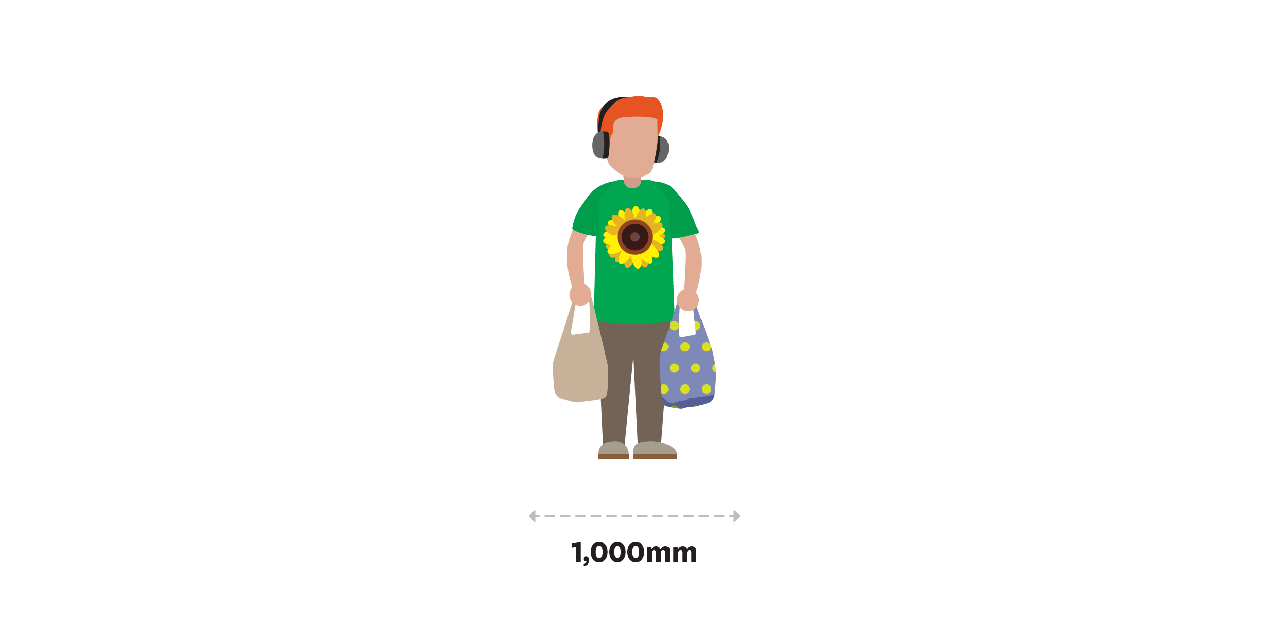 A neurodivergent man wearing earphones is walking home with his weekly groceries.