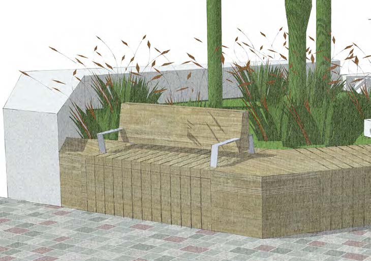 A render of the timber seating