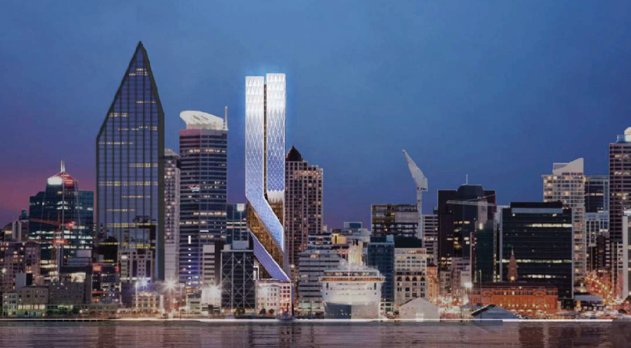 A render of the skyline with a more 'final' design of the building.