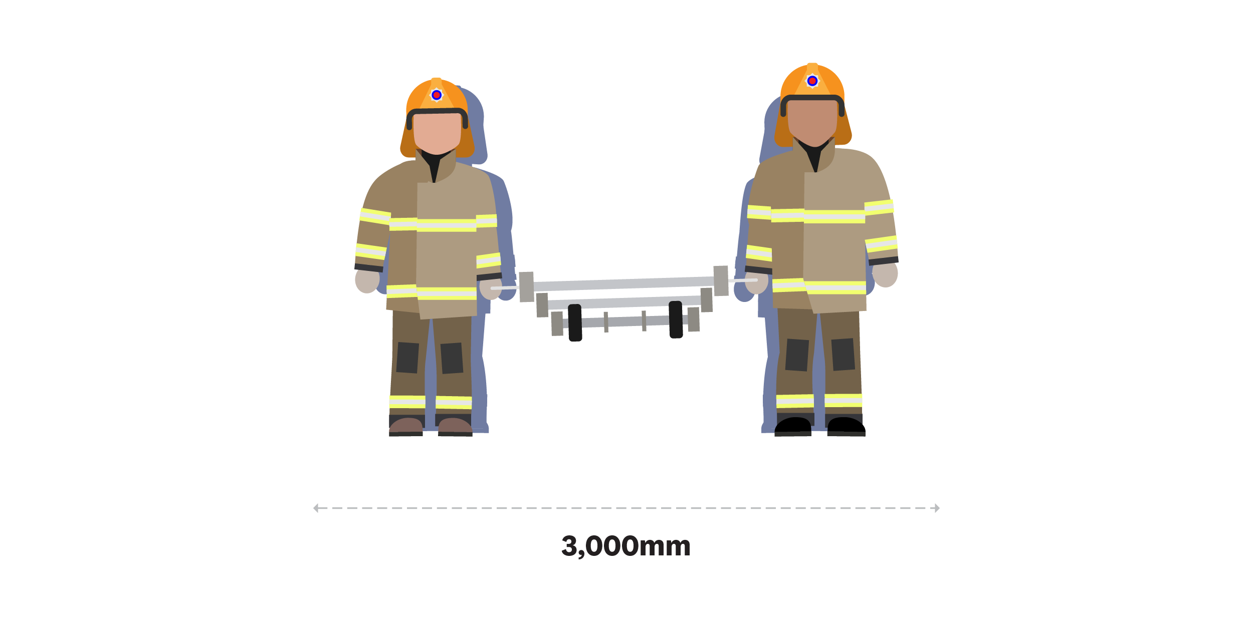 Four firefighters carrying a ladder seen from the front