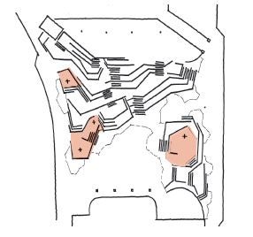 A diagram of the rain gardens seen overhead