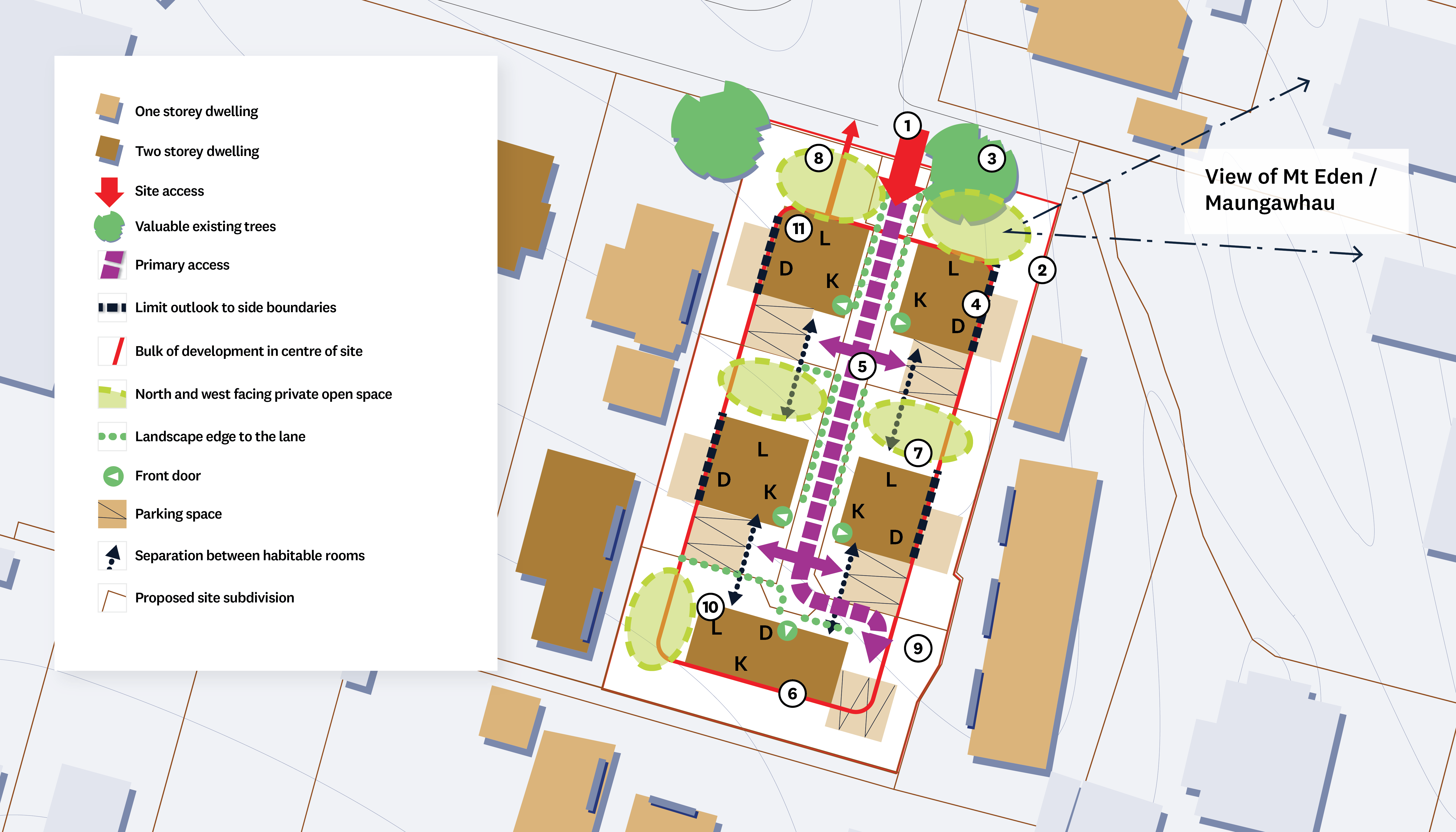 The concept plan shows how the design responds to the opportunities and constraints previously identified in the context analysis.