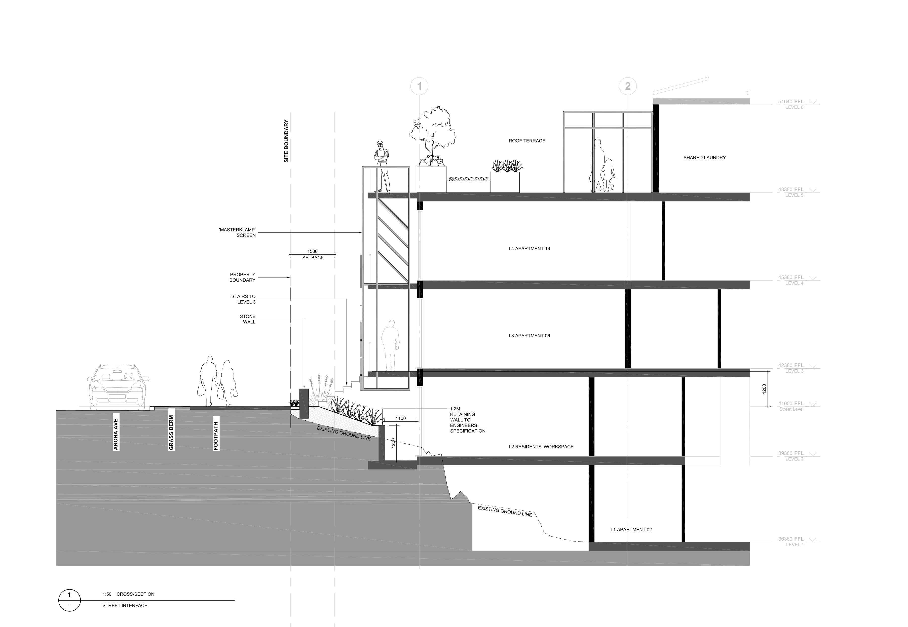 Architectural cross section of the building.