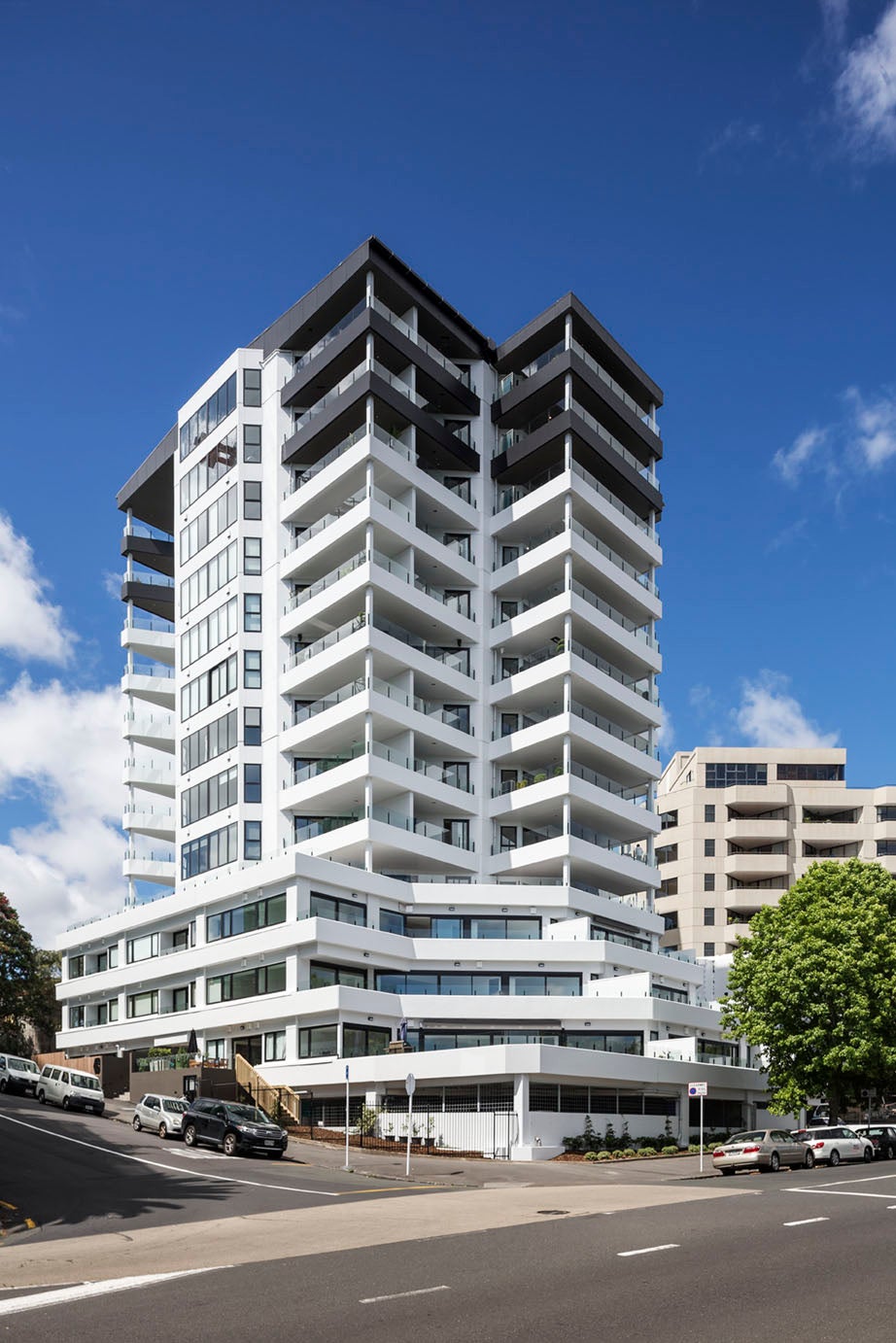 12 floors of apartments with balconies giving a  360 degree view.
