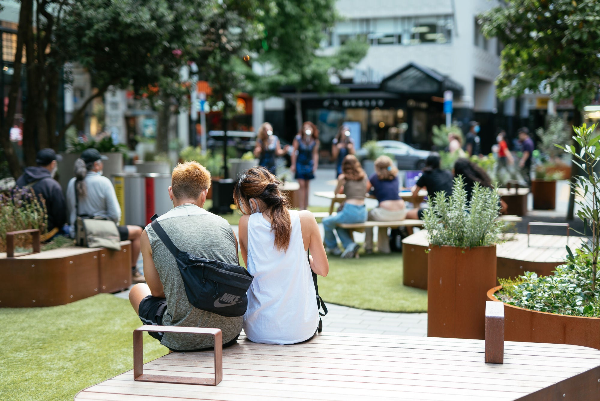 Fort Street Pocket Park being used by people