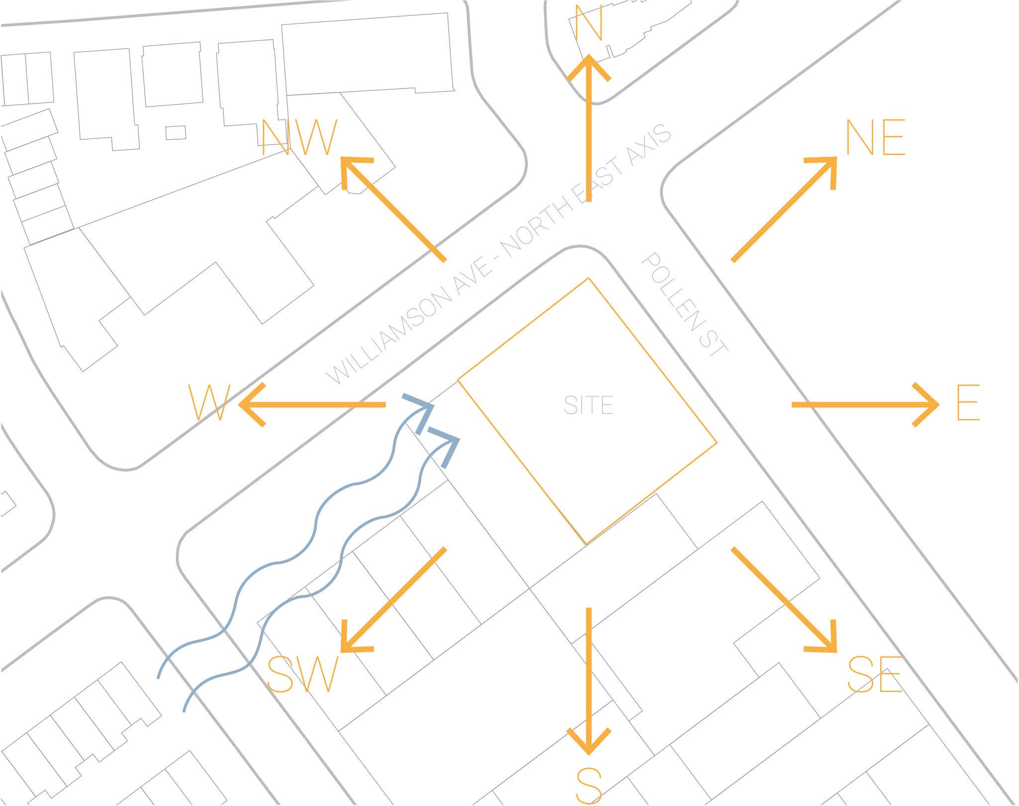 Illustration of The Greenhouse apartments and showing directionality within the site map.