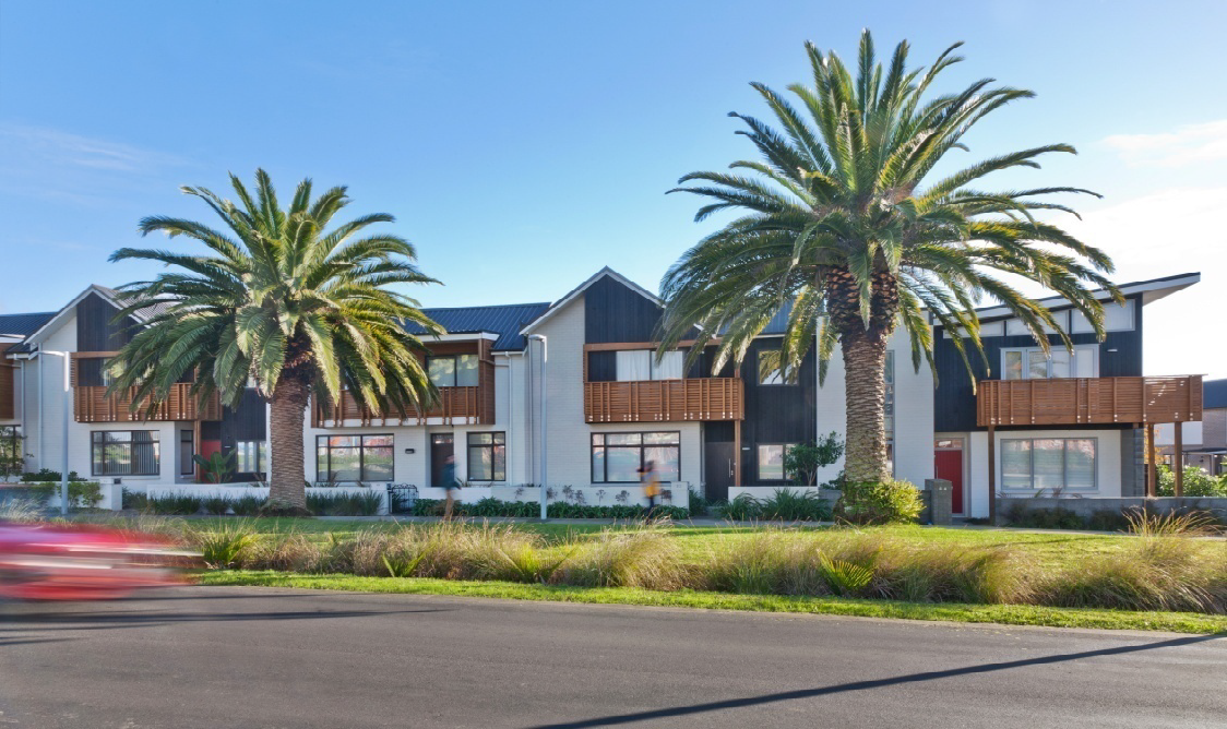 A continuous street frontage of very well designed and highly attractive houses on Buckley Avenue.
