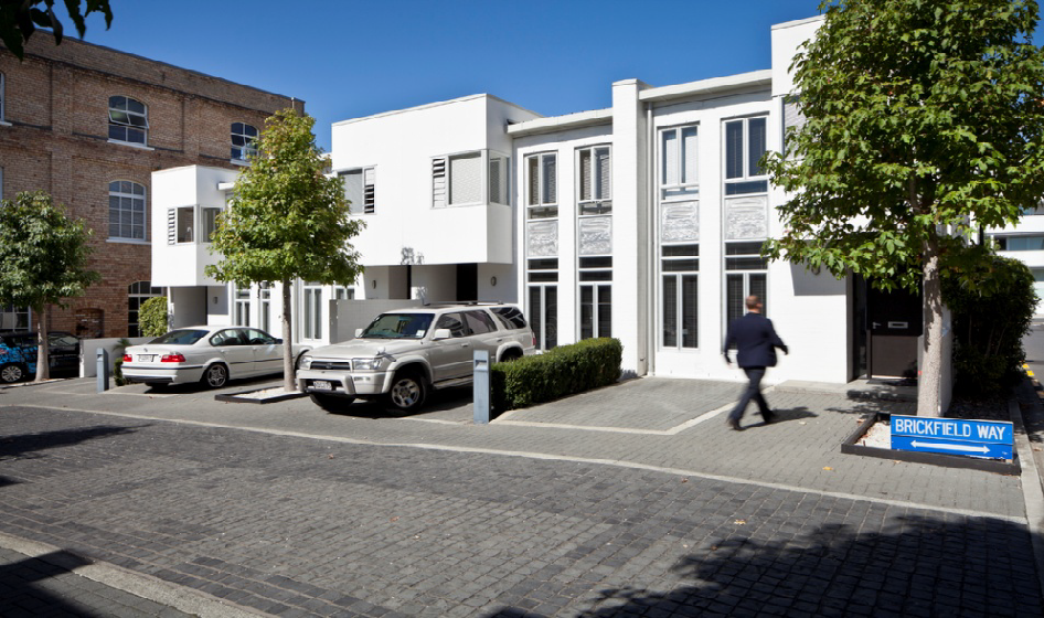 Looking across the street at the facade of the terraces.
