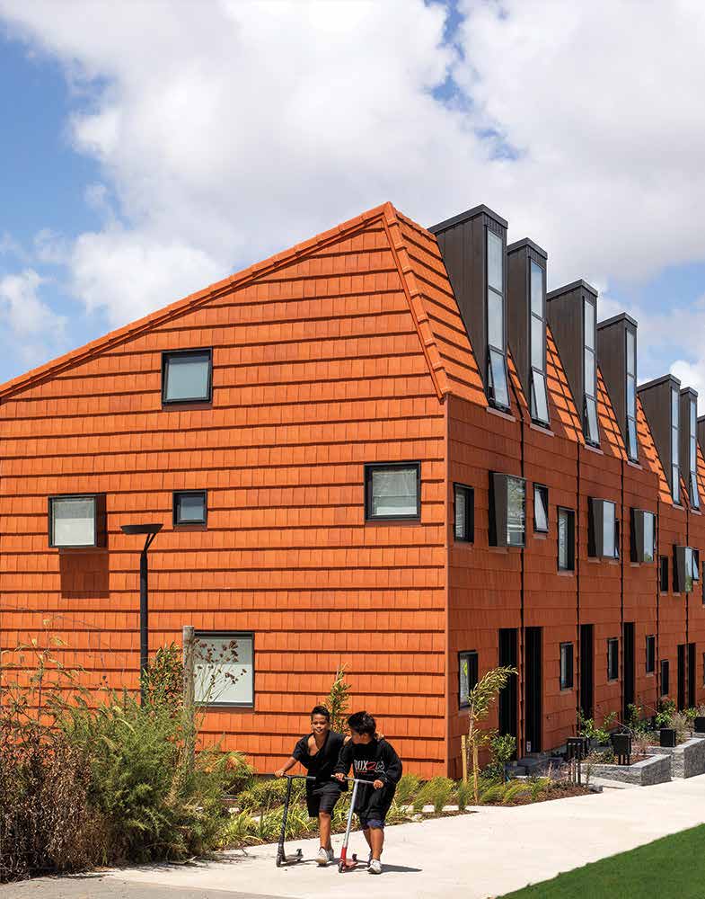 Kotuitui Courtyards and Terraces are two rows of two and three level terraced housing located in the city of Manukau, Tamaki Makaurau/Auckland. They form one development within a very large, masterplanned neighbourhood collectively referred to as Kotuitui – “to connect” .