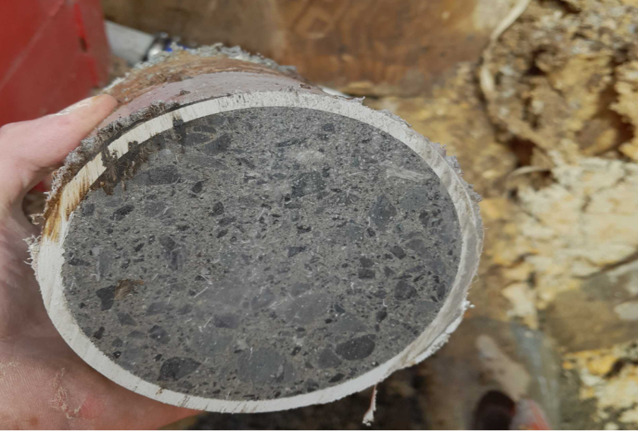 A crosssection of the pipe blockage. The pipe is now solid concrete.