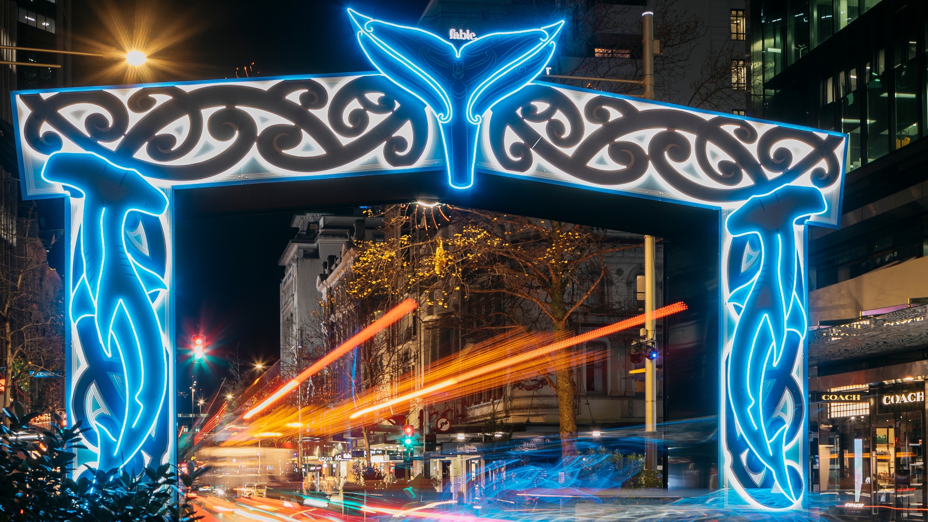 Artwork name: Tūrama Waharoa "Te Wehenga" by Graham Tipene (Ngāti Whātua Ōrākei, Ngāti Kahu, Ngāti Hine, Ngāti Haua, Ngāti Manu)